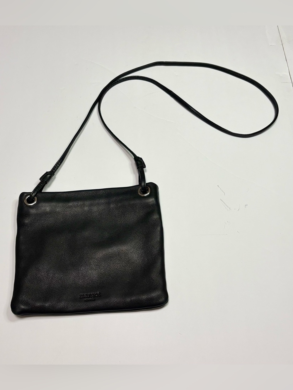 Margot New York Genuine Pebbled Leather Crossbody Bag — Black